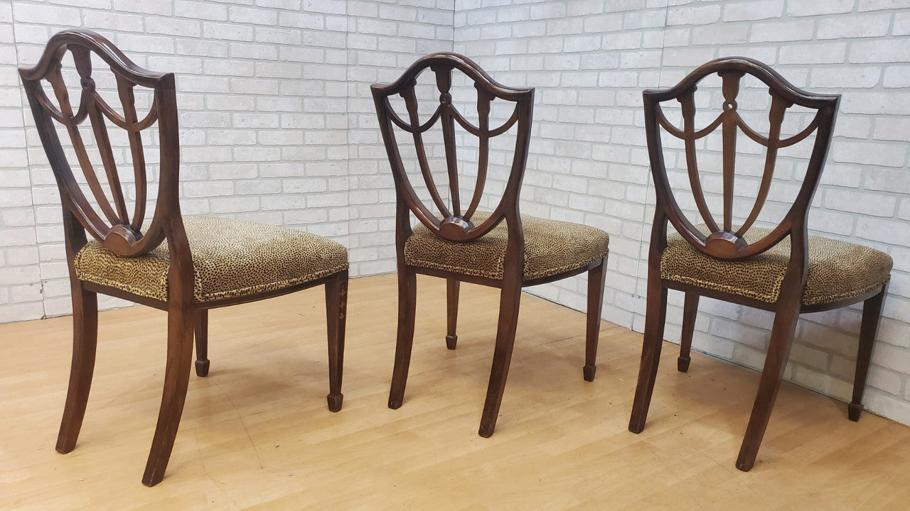 Antique English Inlaid Hepplewhite Style Shield Back Dining Chairs - Set of 6