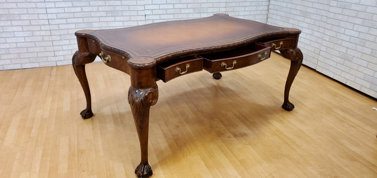 Vintage Chippendale Style Carved Walnut Executive Writing Desk by Maitland Smith