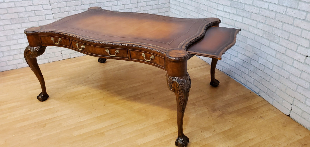 Vintage Chippendale Style Carved Walnut Executive Writing Desk by Maitland Smith
