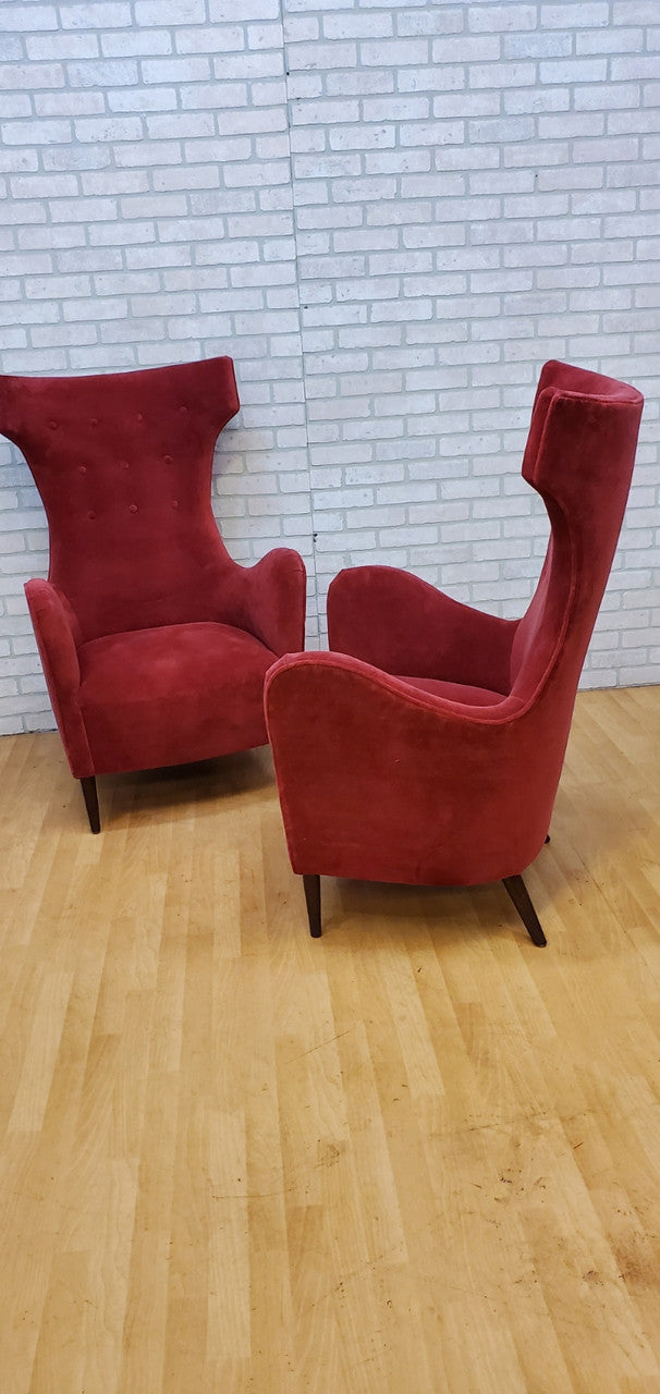 Mid Century Modern Fusia Velvet Malmo Wingback Chairs by Mr. Brown London - Pair