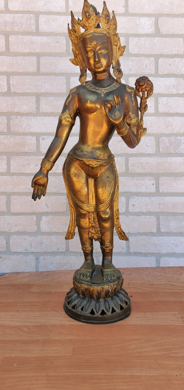 Antique Gilt Bronze Tibetan Hindu Manjurshi Deity Statue