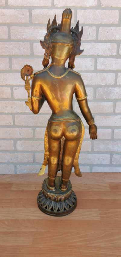 Antique Gilt Bronze Tibetan Hindu Manjurshi Deity Statue