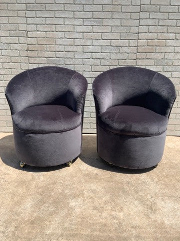 Mid Century Modern Sculptural Barrel Back Chairs on Casters Newly Uphostered - Pair