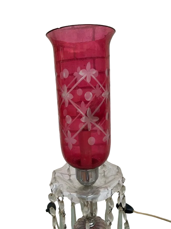 Antique Victorian Style Cranberry Glass Table Lamps