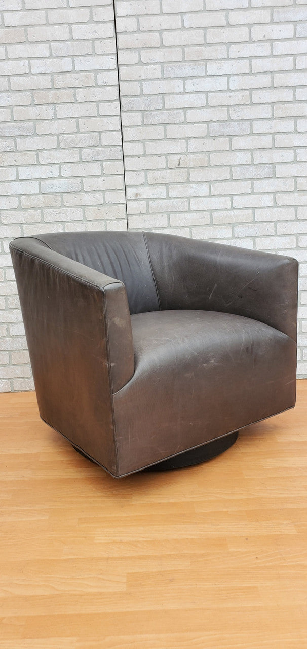 Restoration Hardware 1950's Italian Shelter Arm Leather Swivel Chair on Oak Base