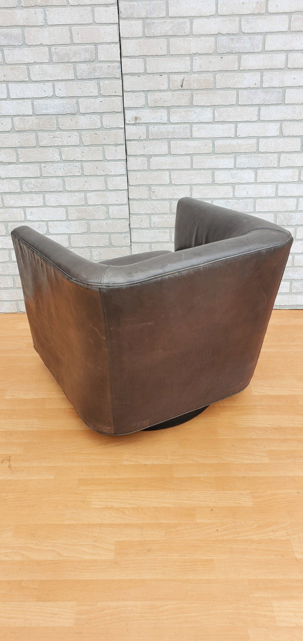 Restoration Hardware 1950's Italian Shelter Arm Leather Swivel Chair on Oak Base