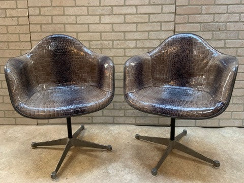 Mid Century Modern Charles Eames for Herman Miller Swivel Bucket Chairs Newly Upholstered - Pair