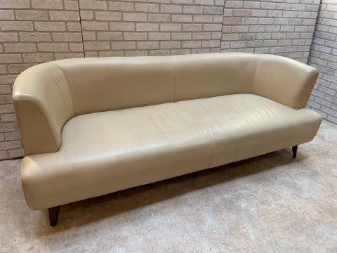Mid Century Modern Adrian Pearsall Style Vinyl Cream Curved Sofa