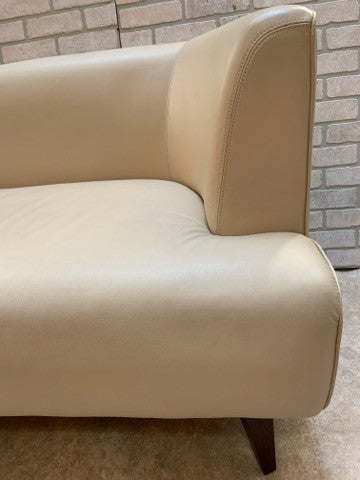 Mid Century Modern Adrian Pearsall Style Vinyl Cream Curved Sofa