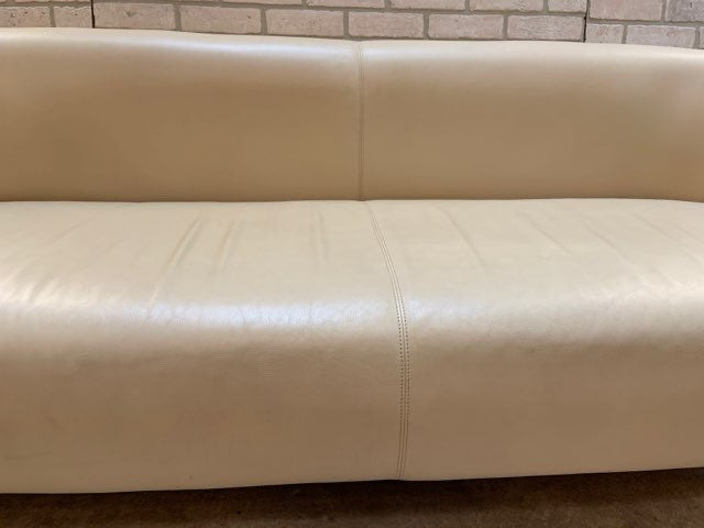 Mid Century Modern Adrian Pearsall Style Vinyl Cream Curved Sofa