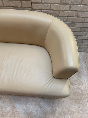 Mid Century Modern Adrian Pearsall Style Vinyl Cream Curved Sofa