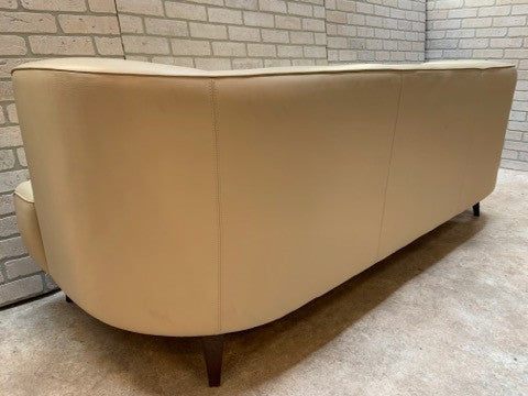 Mid Century Modern Adrian Pearsall Style Vinyl Cream Curved Sofa
