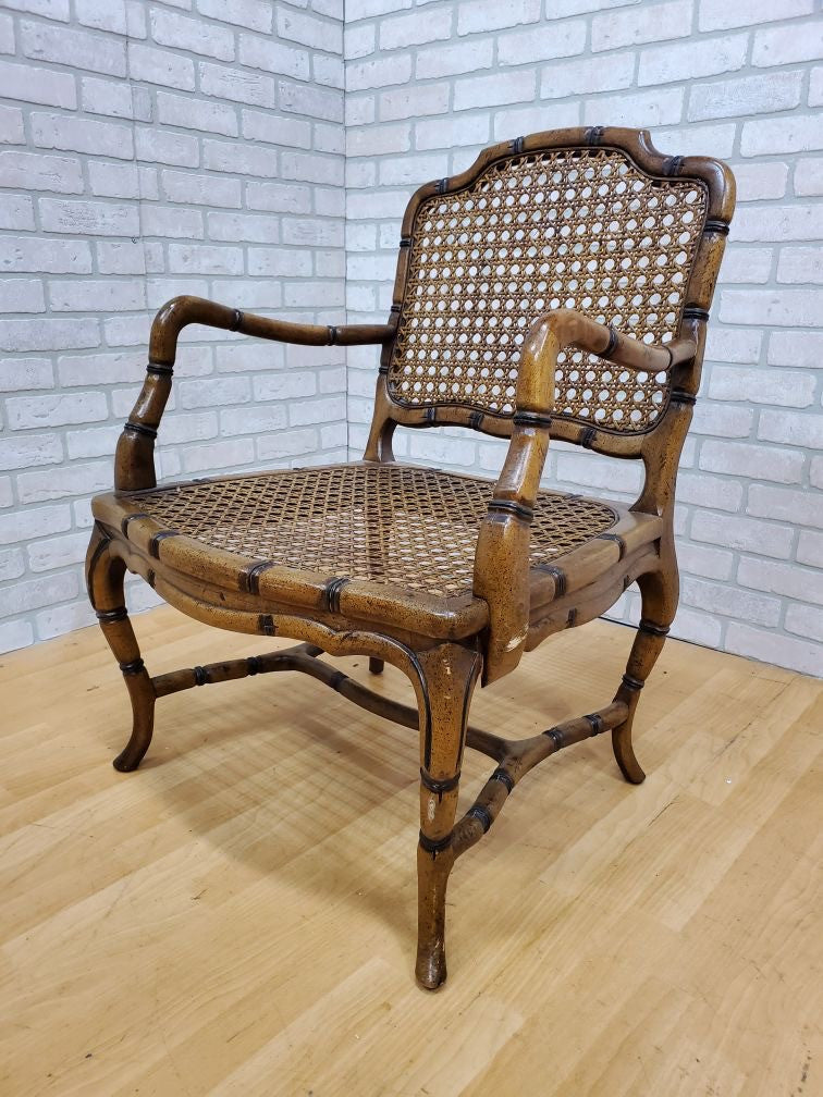 Mic Century Faux Bamboo Armchair with Straw Back and Seat