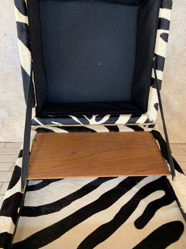 Hollywood Regency Storage Stool Newly Upholstered with Zebra Print Cow Hide
