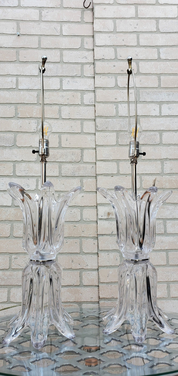 Hollywood Regency French Art Vannes Crystal Table Lamps - Pair