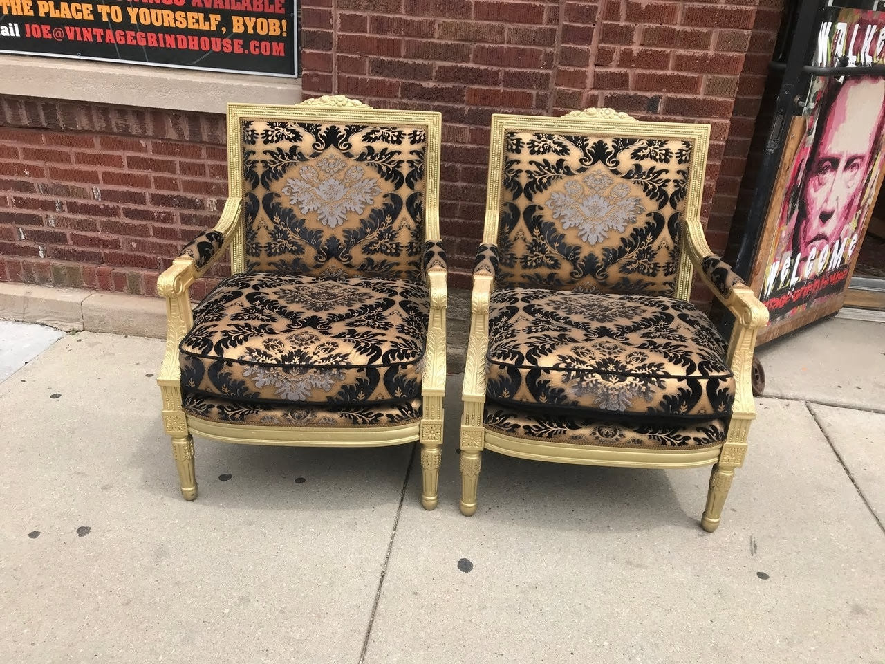 Antique Carved Armchairs Newly Upholstered - Pair