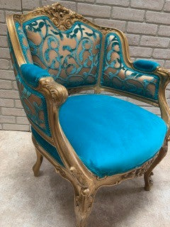Antique French Louis XV Style Carved Side Lounge Chairs and Bench Newly Upholstered - 3 Piece Set