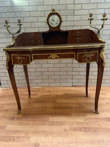 Antique French Louis IV Kidney Shaped Writing Table Desk with Clock and Candelabras