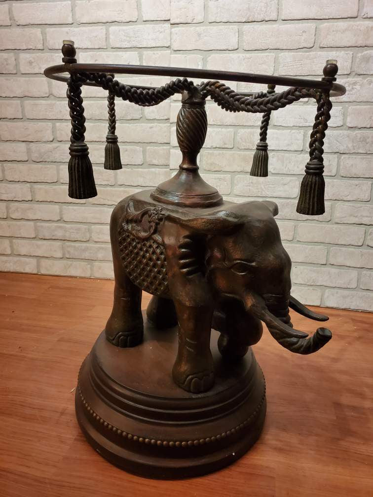 Vintage Bronze Elephant Pedestal Side Table by Erin Lane Estate