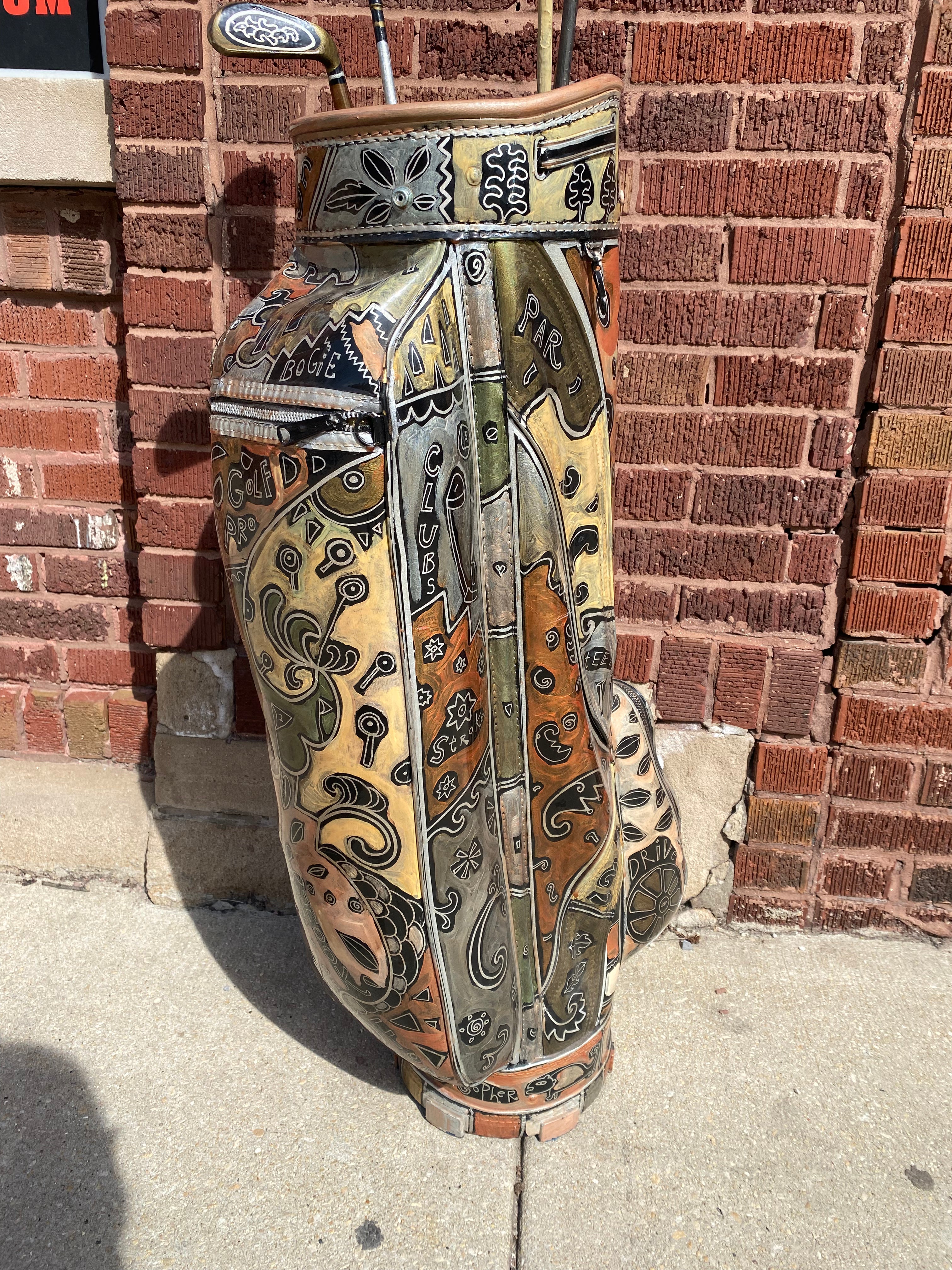 Painted Ajay Designer Golf Bag & Four Painted Golf Clubs signed by Artist, Rokoko