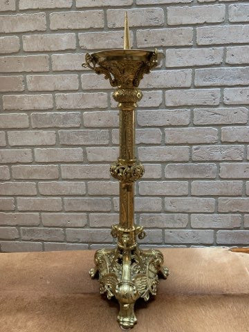 Antique French Ornate Gilt Bronze Ormolu Pricket Candlesticks - Pair