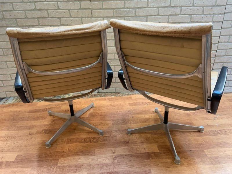 Mid Century Modern Eames for Herman Miller Aluminum Group Swivel Chairs Newly Upholstered - Pair