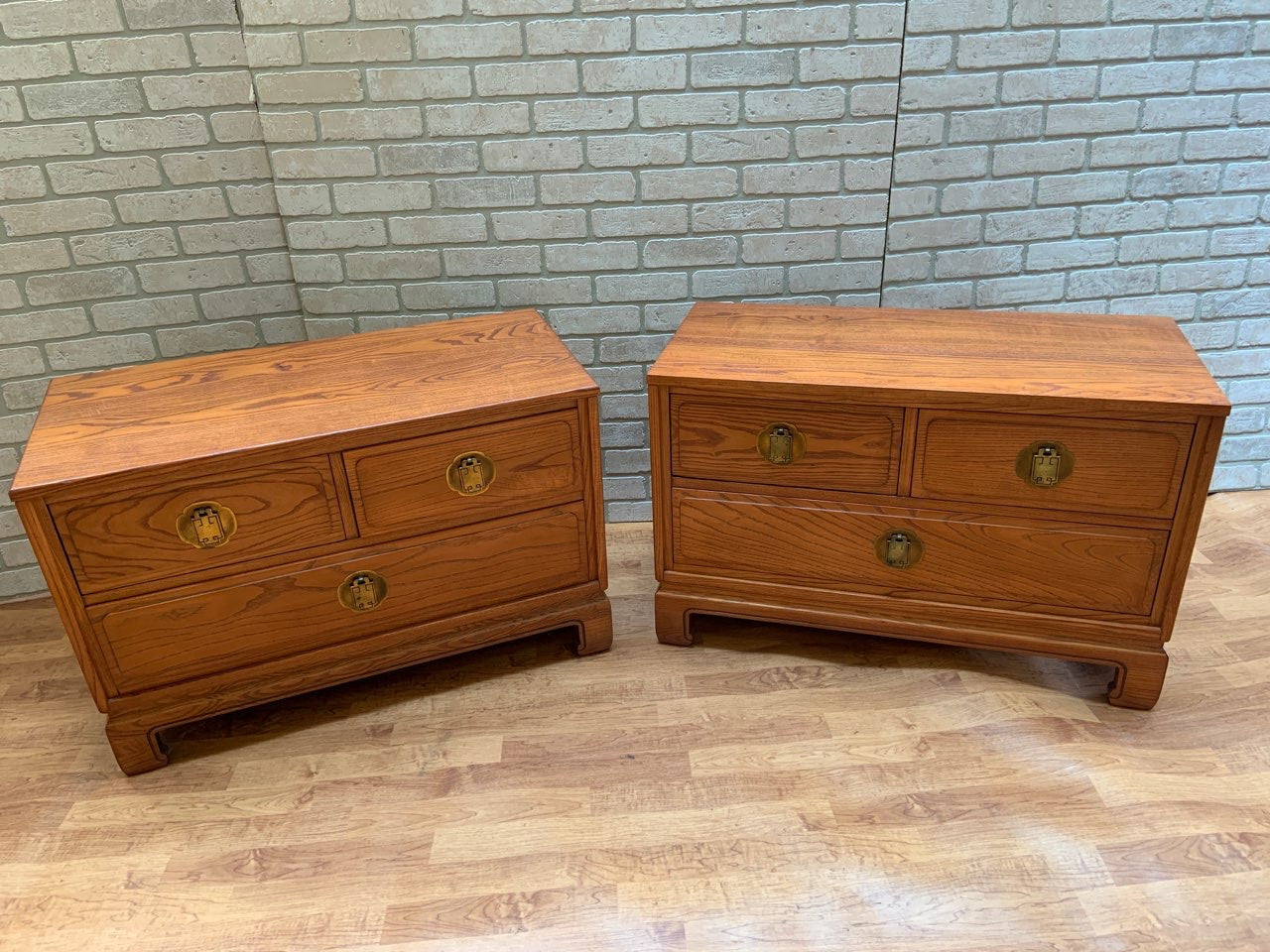 Asian Style Chinoiserie Davis Cabinet Company Side/End Tables Nightstands - Pair