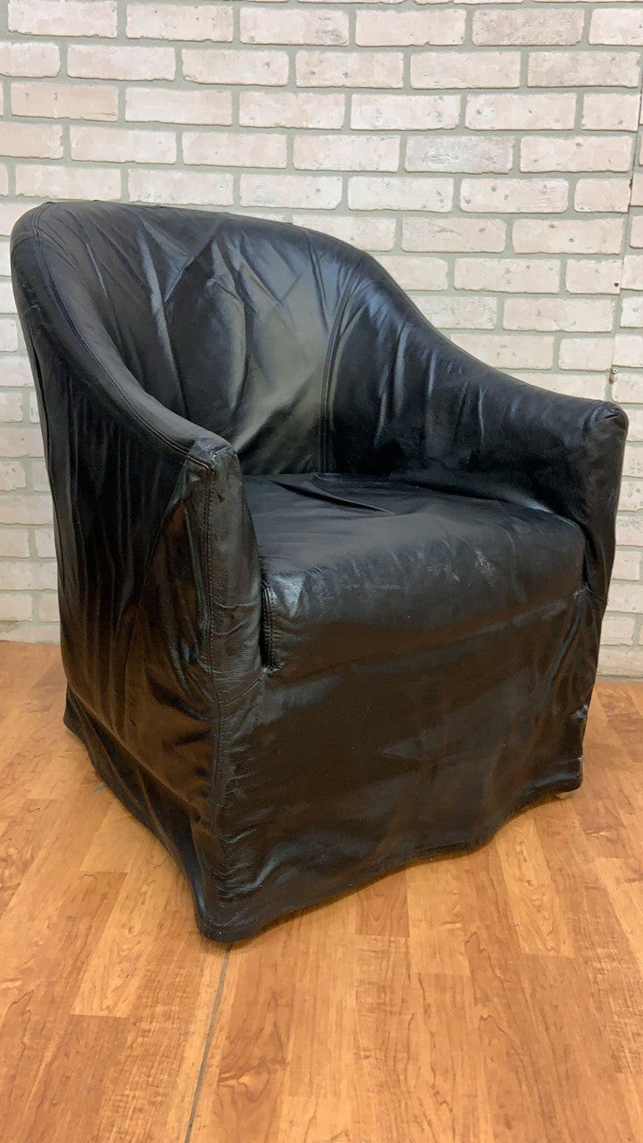 Vintage Barrel Back Club Chairs in Black Italian Draped Leather by Niedermaier - Pair