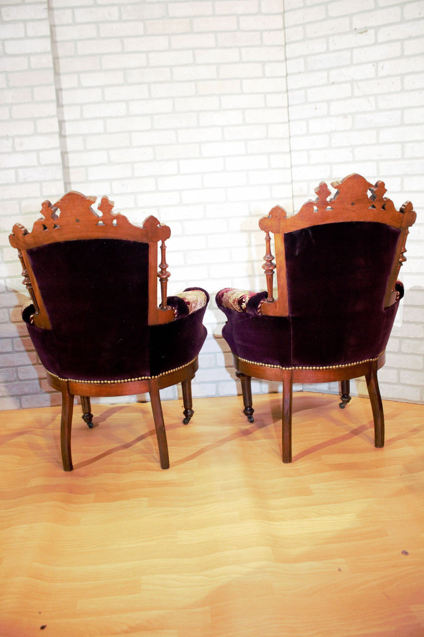 Victorian Renaissance Revival John Jelliff Carved Bergere Chairs Newly Upholstered - Pair