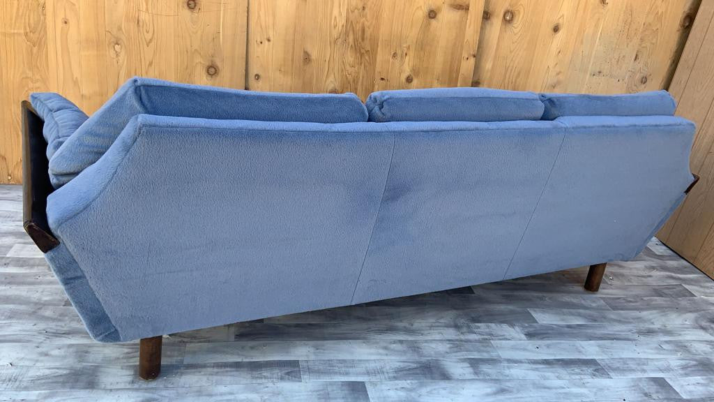 Mid Century Modern Adrian Pearsall Walnut Gondola Sofa Newly Upholstered in “Sky Blue” Alpaca