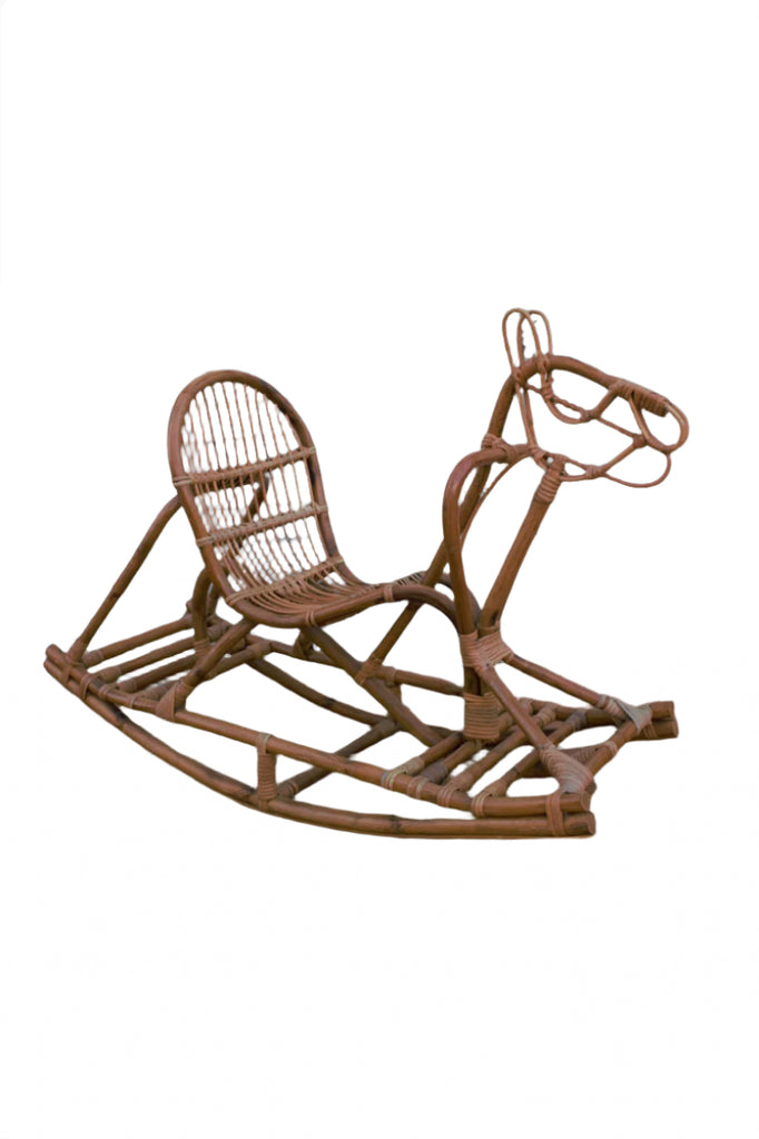 Mid Century Modern Italian Bamboo and Rattan Rocking Horse Attributed