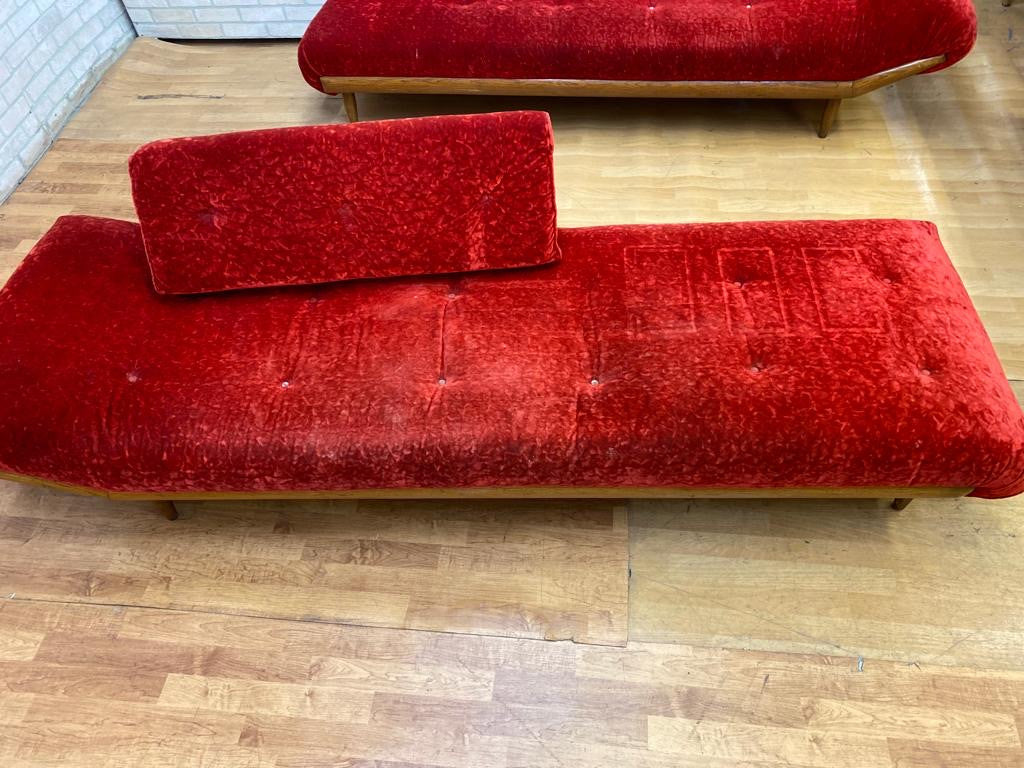 Mid Century Modern Adrian Pearsall Crushed Red Velvet Sectional Sofa Set - 2 Piece Set