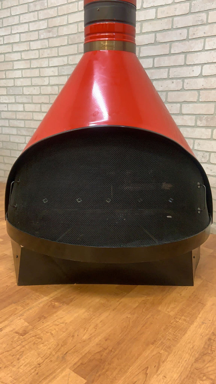 Vintage Mid Century Modern Preway Freestanding Cone Fireplace in Red - Indoor/Outdoor - Gas/Wood Burning Enamel Stove