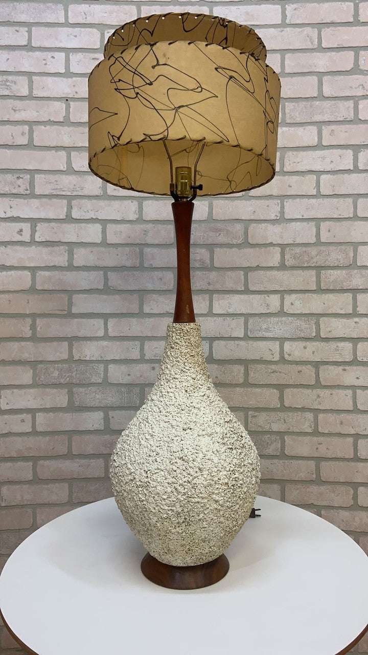 Mid Century-Modern Large Teak Popcorn Table Lamps - Pair
