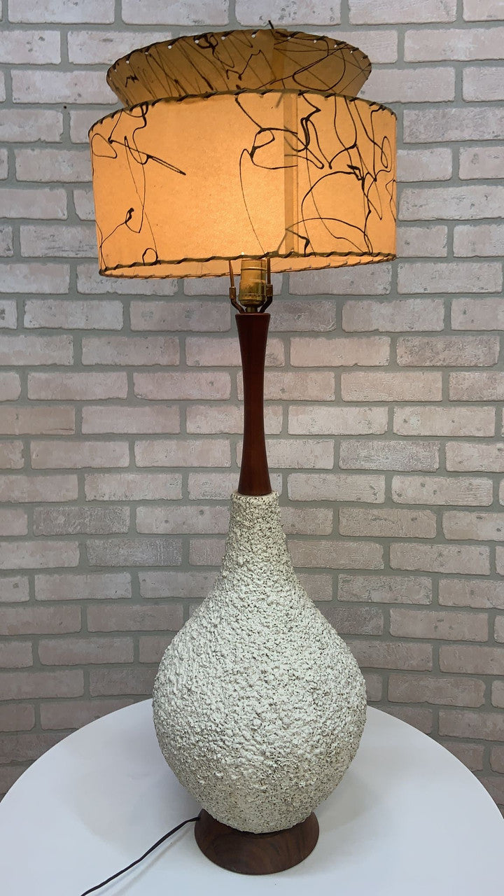 Mid Century-Modern Large Teak Popcorn Table Lamps - Pair