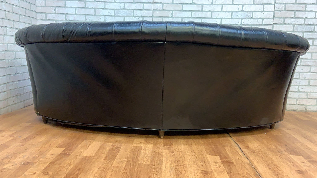 Vintage Chesterfield Style Curved Back Black Leatherette Sofa