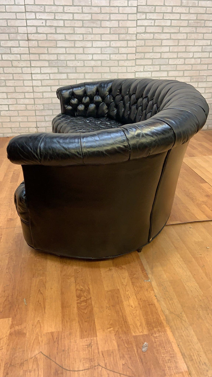 Vintage Chesterfield Style Curved Back Black Leatherette Sofa