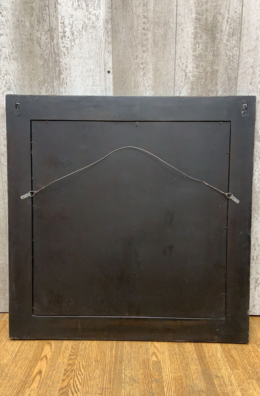 Vintage Shanxi Province Black Linen Wrapped Square Mirror