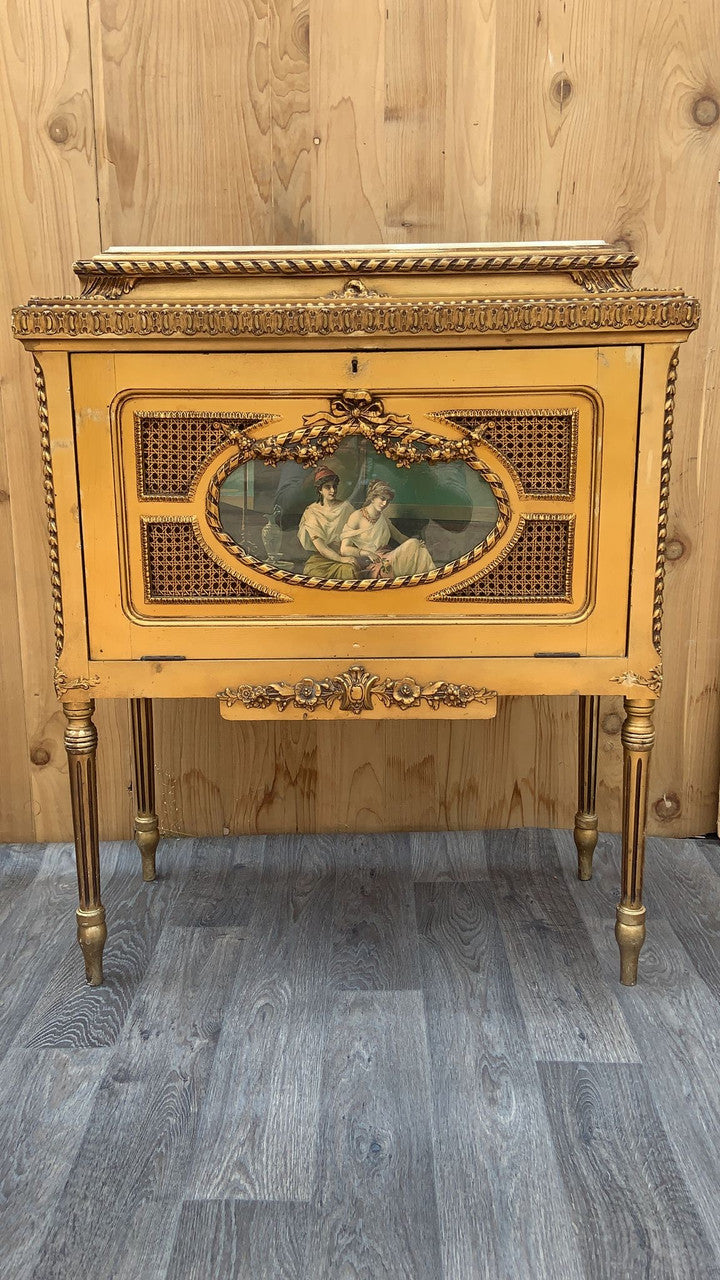 Antique Italian Rococo Styled Decorative Painted Gilt and Onyx Storage Cabinet/Dry Bar