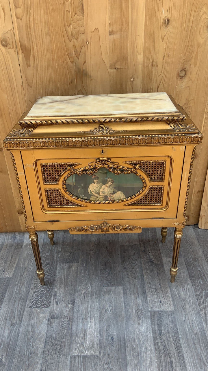 Antique Italian Rococo Styled Decorative Painted Gilt and Onyx Storage Cabinet/Dry Bar