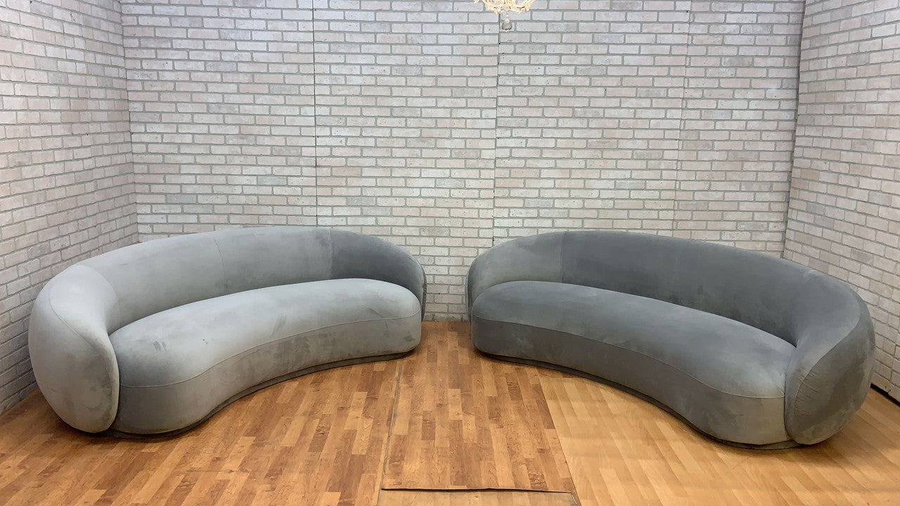 Vintage Style Julep Curved Sofas in Grey Performance Velvet - Set of 2