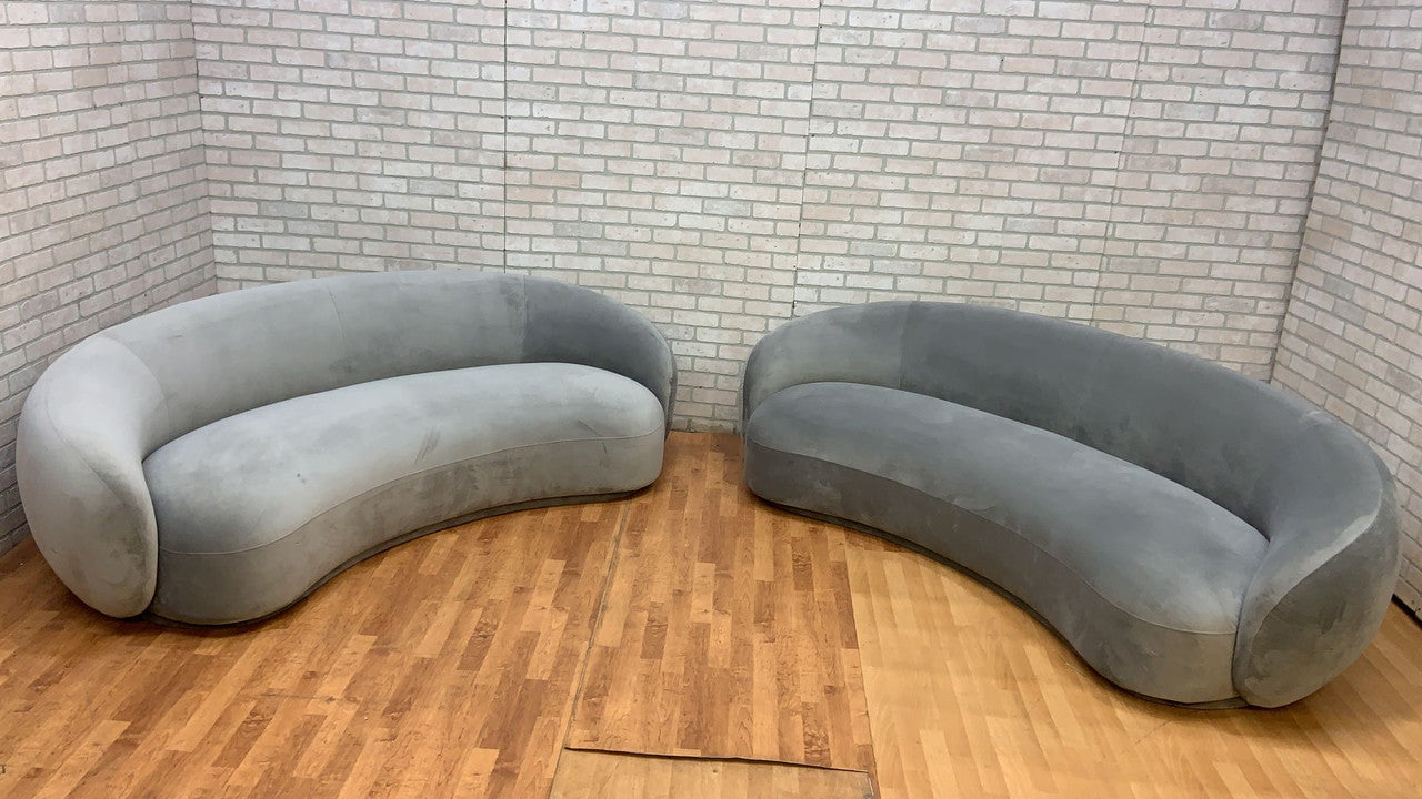 Vintage Style Julep Curved Sofas in Grey Performance Velvet - Set of 2
