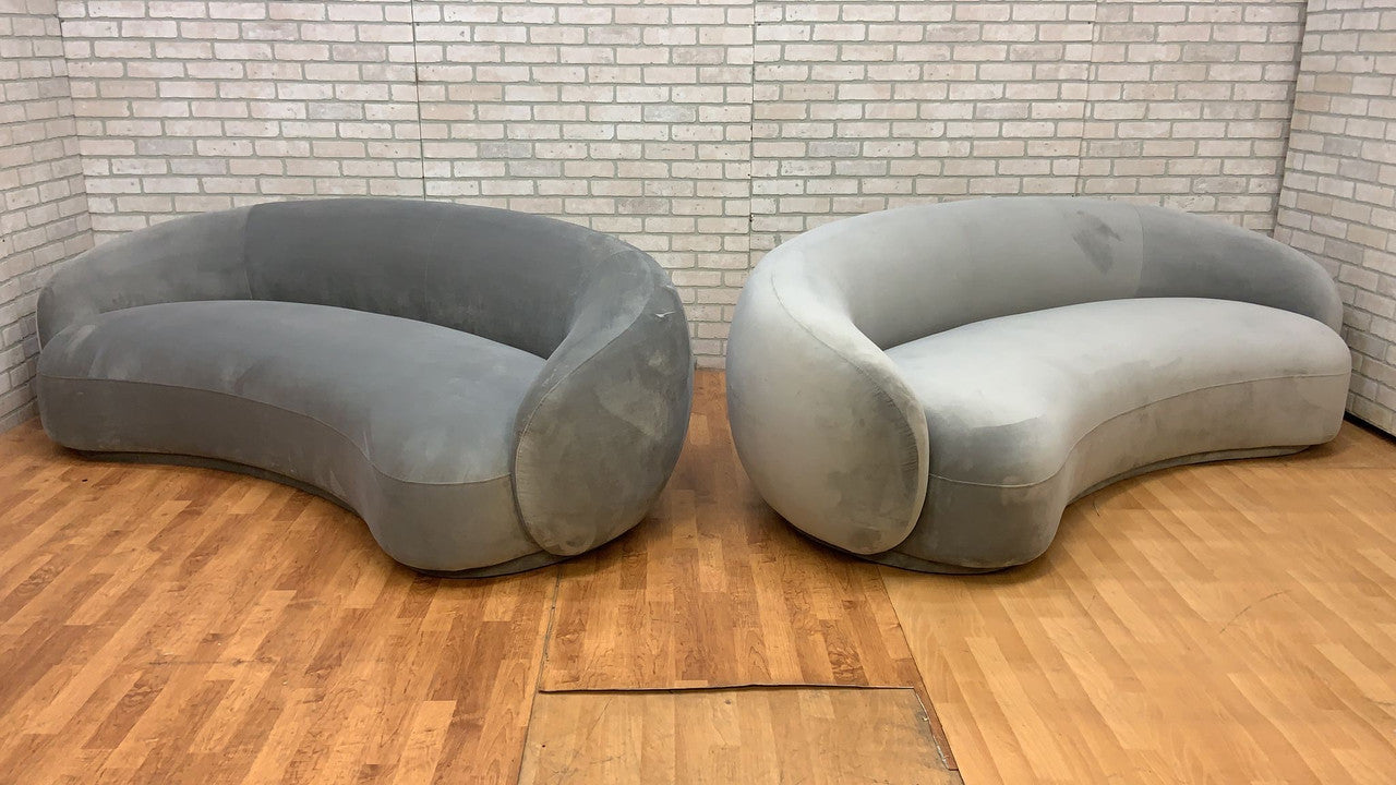 Vintage Style Julep Curved Sofas in Grey Performance Velvet - Set of 2
