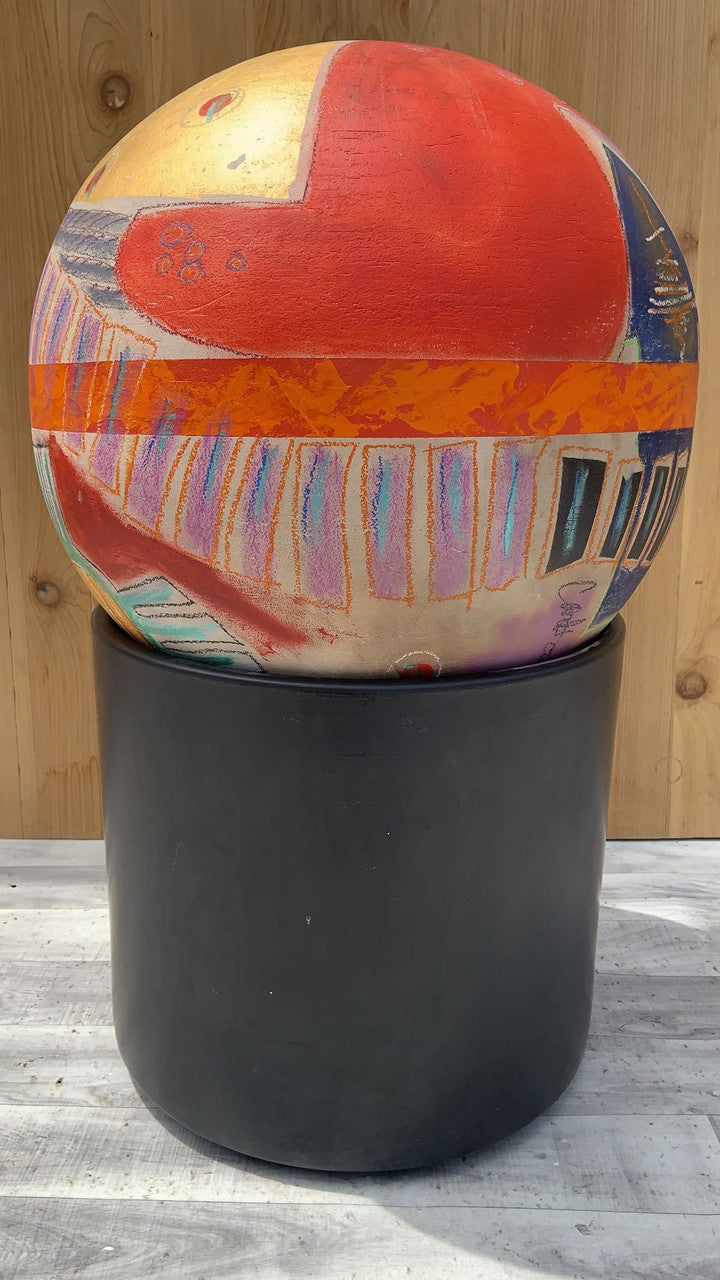 Mid Century Modern Multi Color Ball Sculpture on a Gainey Ceramics Black Clay Planter - 2 Piece Set