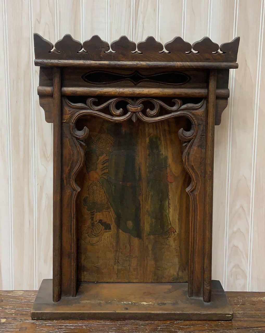 Antique Chinese Hand Painted Elm Ancestral Shrine