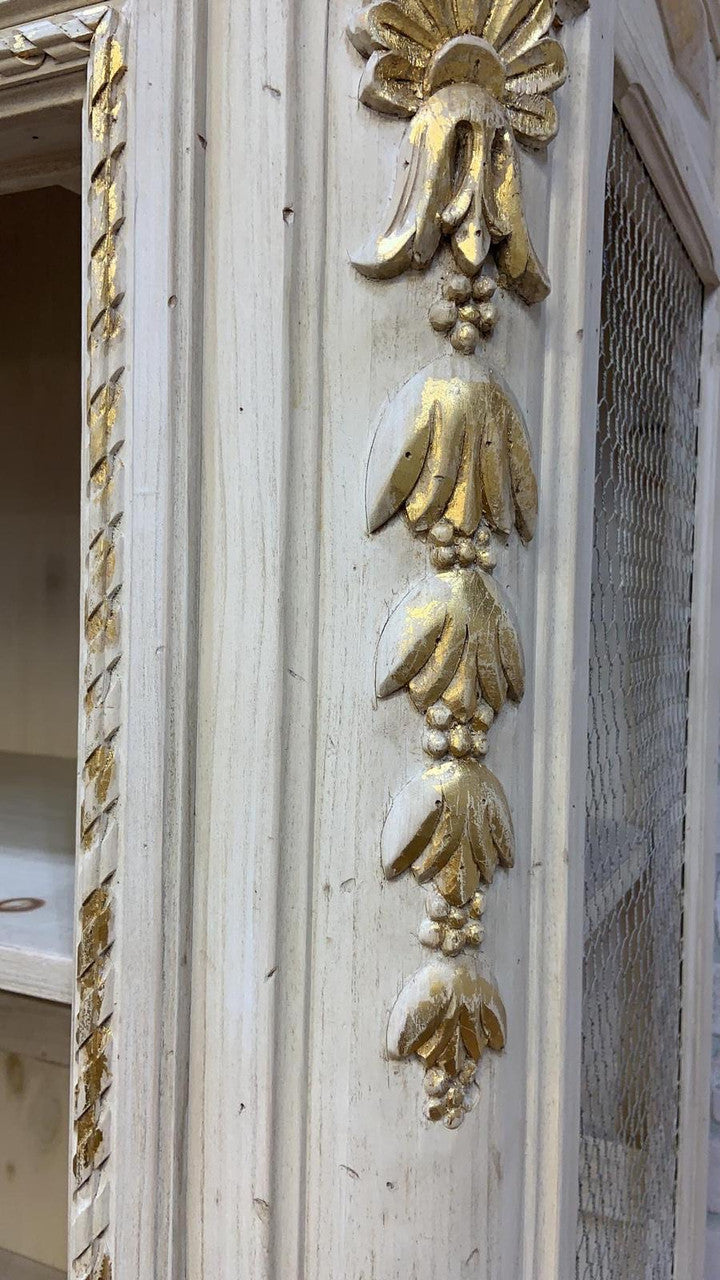 Vintage Parisian Hand Carved White and Gold-Leaf Display/Curio Cabinet