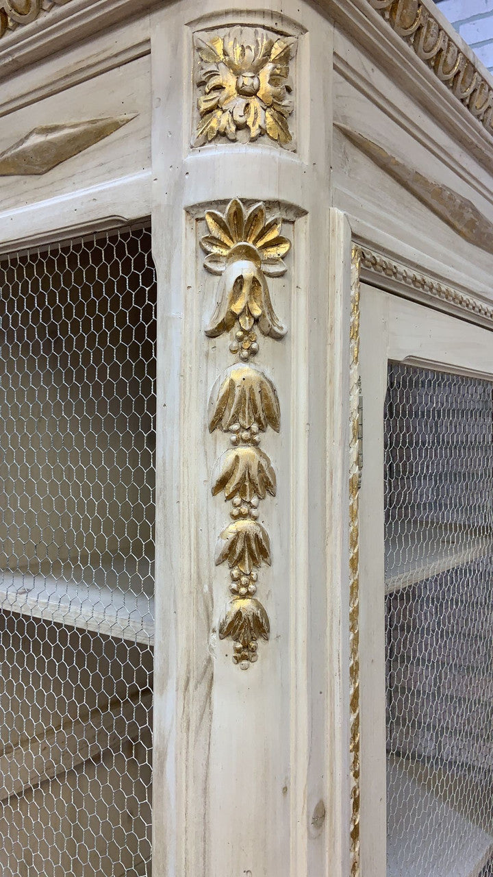 Vintage Parisian Hand Carved White and Gold-Leaf Display/Curio Cabinet