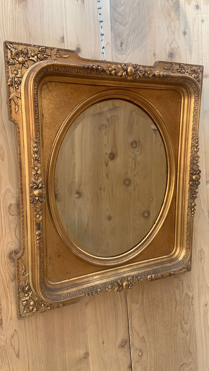 Antique French Napoleon III Style Carved and Gilded Beveled Framed Wall Mirror