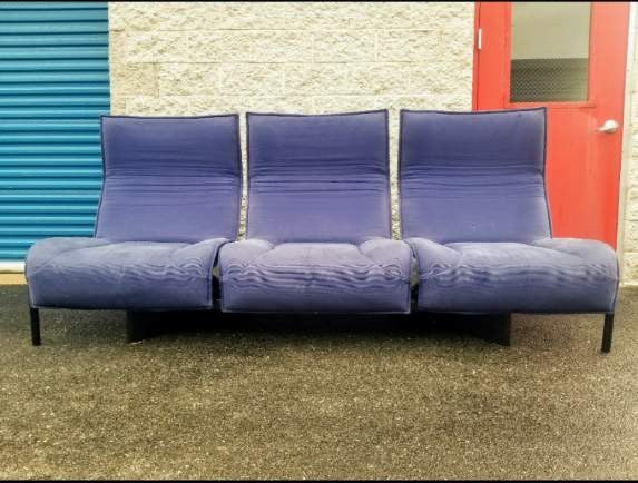 Mid Century Modern Design Blue Three Seat Veranda Sofa by Vico Magistretti for Cassina