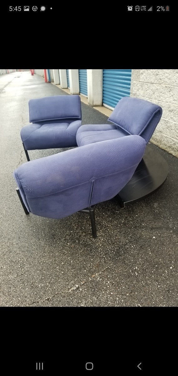 Mid Century Modern Design Blue Three Seat Veranda Sofa by Vico Magistretti for Cassina